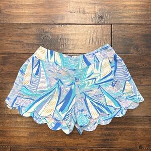Lilly Pulitzer Dahlia Scalloped Shorts Verbena Aboat Time Lilac Blue Sz XS
